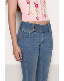 Low Rise Belted Flare Denim | Blue Tide