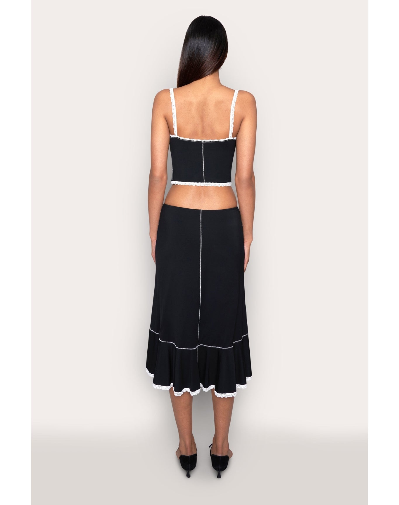 Low Rise Dainty Midi Skirt | Black