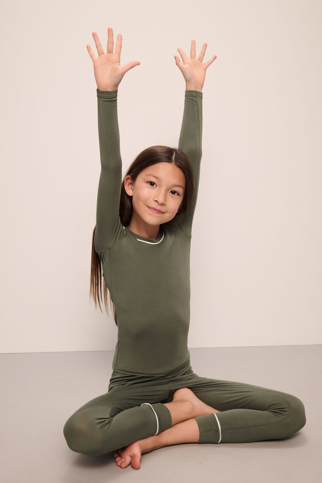 Kids TENCEL™ Modal Unisex Long PJ Set | Moss/Ivory