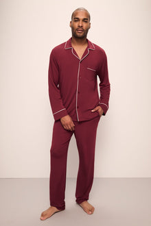 Model wears William TENCELâ„¢ Modal Long PJ Set in Cabernet/Ivory.