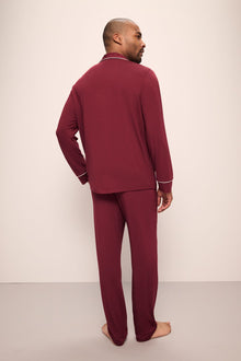 Model wears William TENCEL Modal Long PJ Set in Cabernet/Ivory.