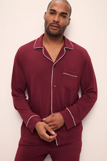 Model wears William TENCELâ„¢ Modal Long PJ Set in Cabernet/Ivory.