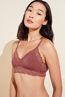 Model wears Rosalia TENCEL™ Modal Bralette in rosewood.