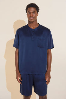 Men | Charles Washable Silk Short PJ Set | Navy