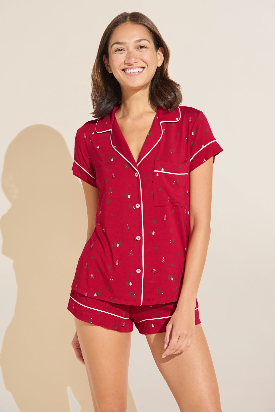 Gisele Printed TENCEL™ Modal Shortie PJ Set | Apres Ski Haute Red x Ivory