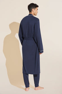 Model wears William TENCEL™ Modal Robe in true navy.