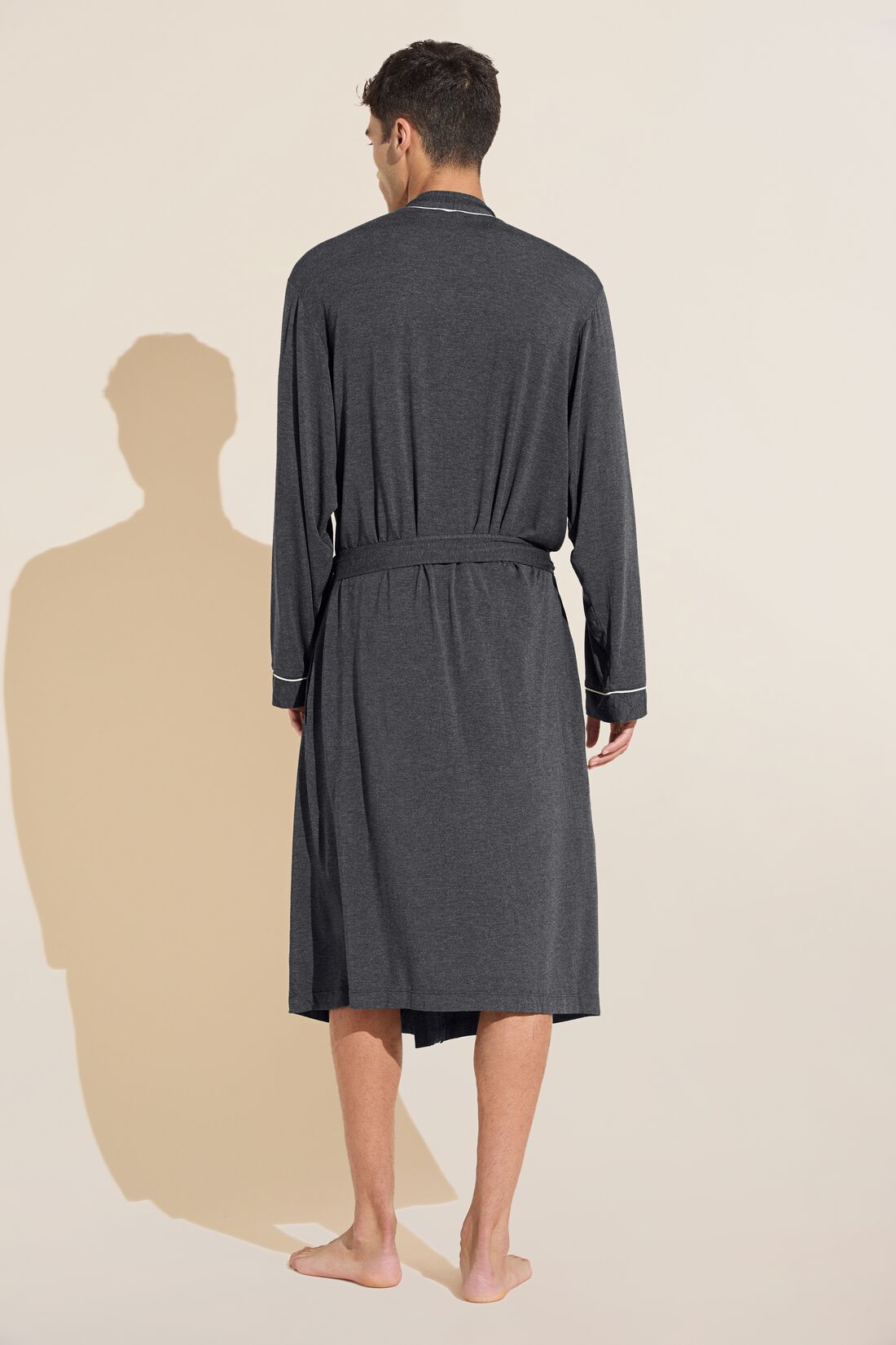 Model wears William TENCEL™ Modal Robe in charcoal heather.