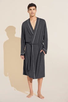 Model wears William TENCEL™ Modal Robe in charcoal heather.