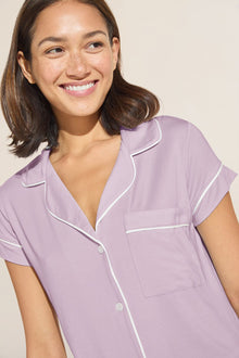 Model wears Model wears Gisele TENCEL Modal Shortie Short PJ Set in lavender/ivory.