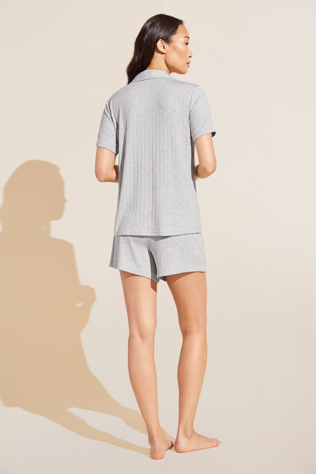 Womens | Gisele Tencel Modal Rib Relaxed Short PJ Set | Light Heather Grey