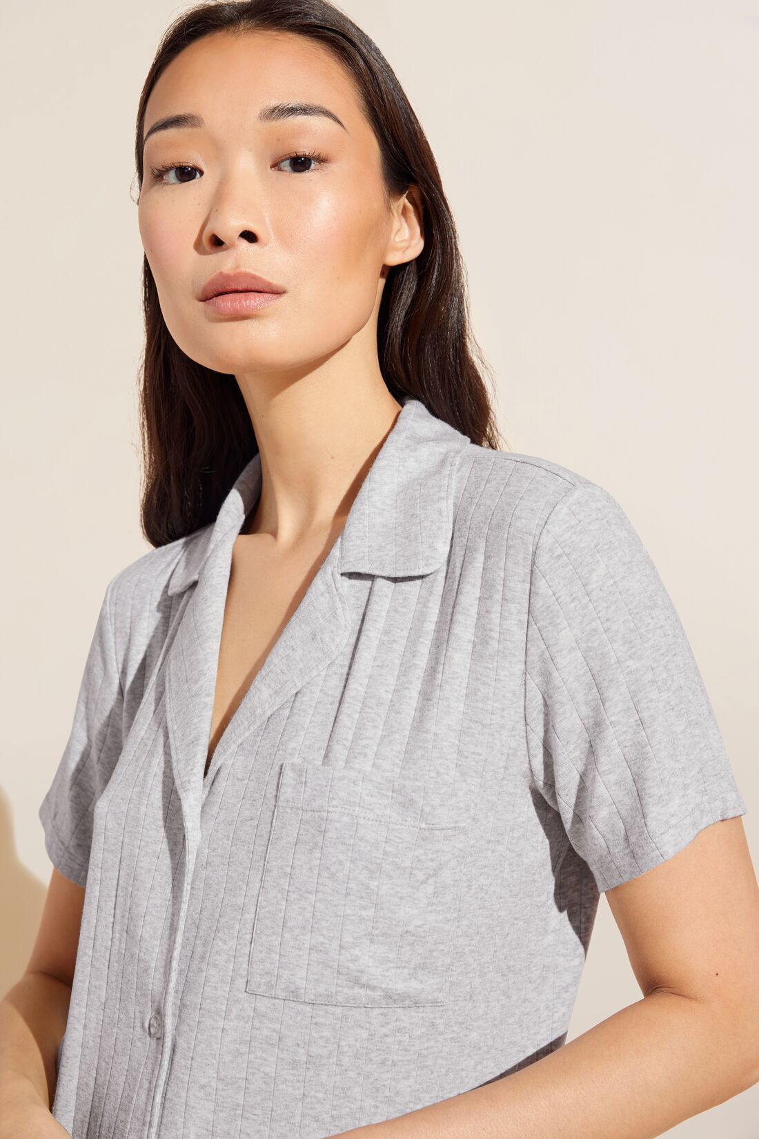 Womens | Gisele Tencel Modal Rib Relaxed Short PJ Set | Light Heather Grey