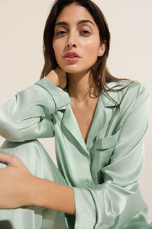 Inez Washable Silk Long PJ Set | Surf Spray/Agave