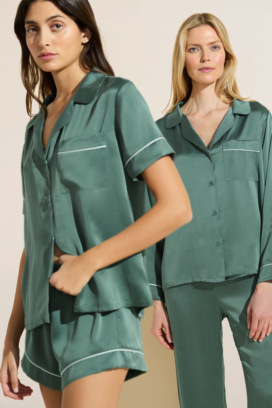 Inez Washable Silk Long PJ Set | Agave/Surf Spray