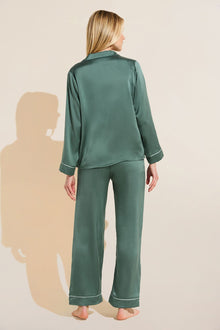 Inez Washable Silk Long PJ Set | Agave/Surf Spray