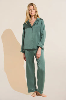 Inez Washable Silk Long PJ Set | Agave/Surf Spray
