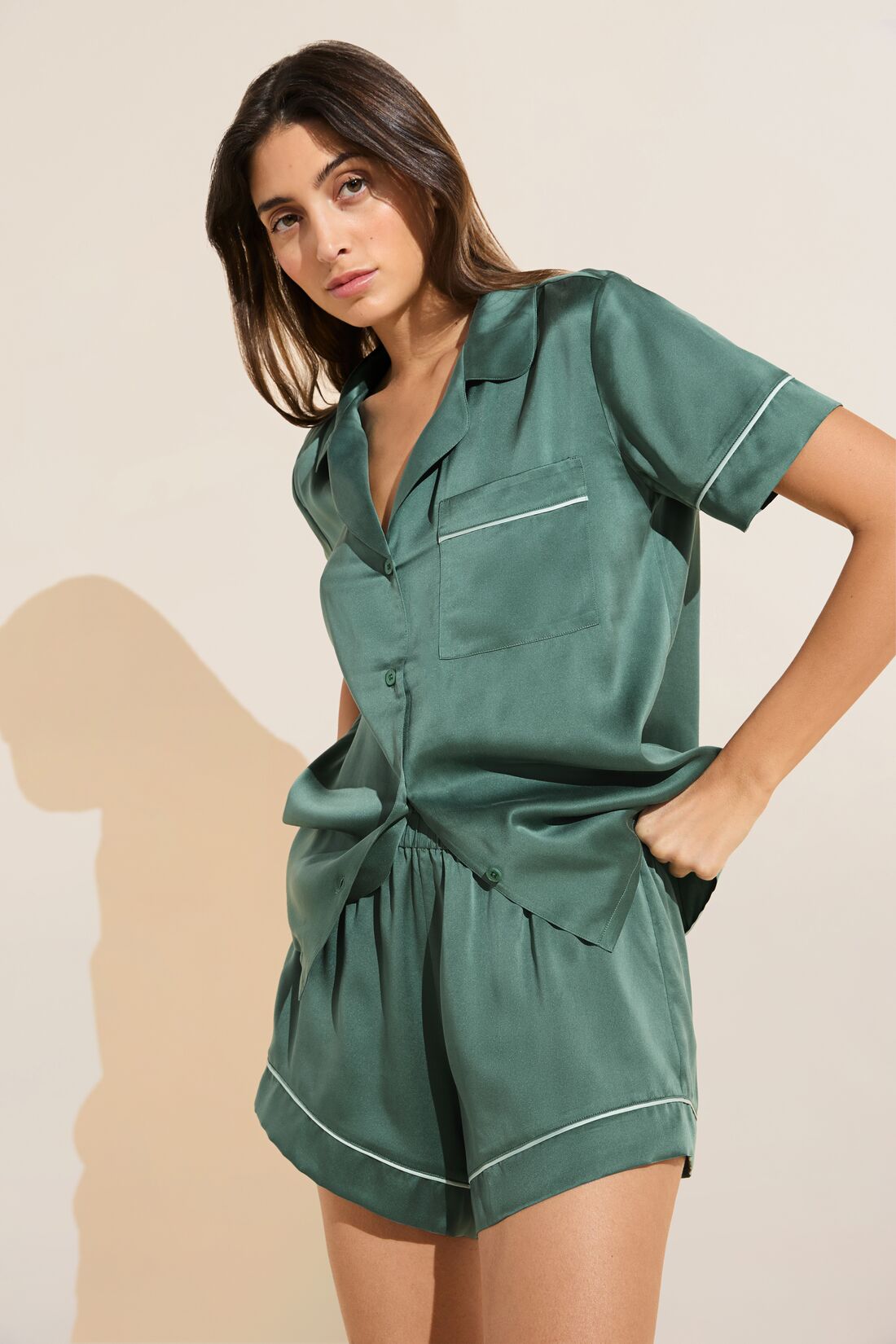 Inez Washable Silk Short PJ Set | Agave/Surf Spray