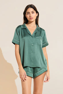 Inez Washable Silk Short PJ Set | Agave/Surf Spray