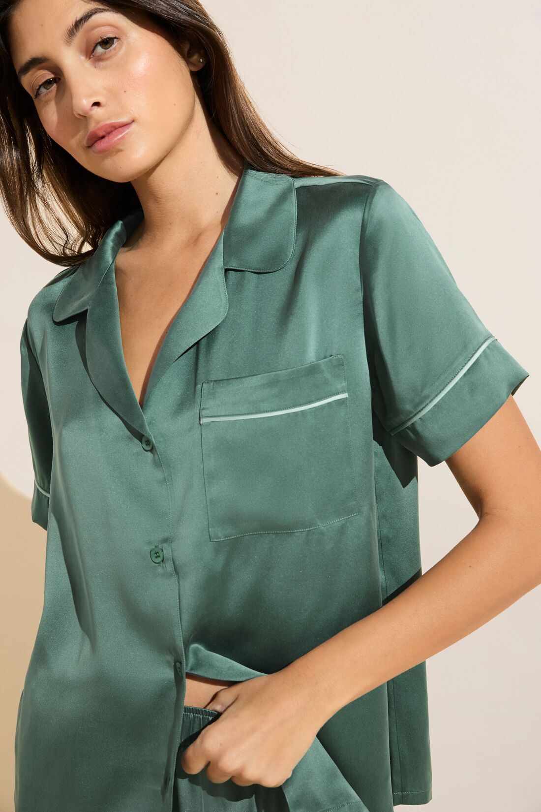 Inez Washable Silk Short PJ Set | Agave/Surf Spray