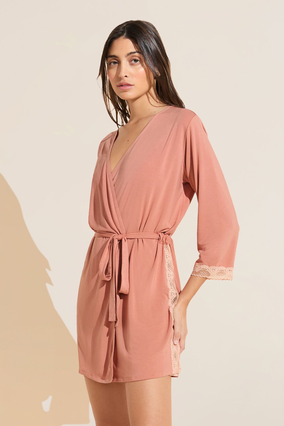 Flora TENCEL™ Modal 3/4 Sleeve Robe | Pink Rouge/Rose
