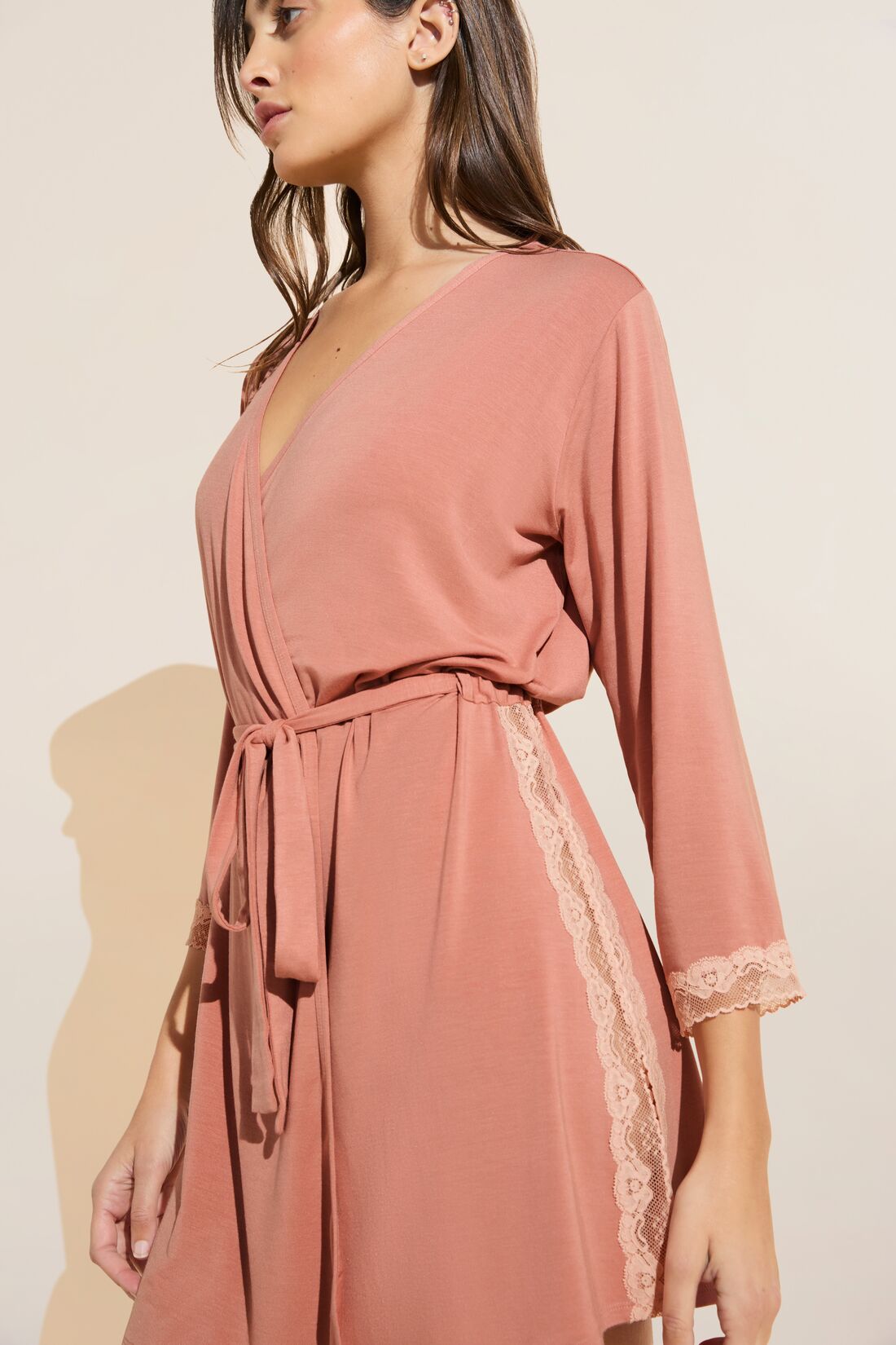 Flora TENCEL™ Modal 3/4 Sleeve Robe | Pink Rouge/Rose