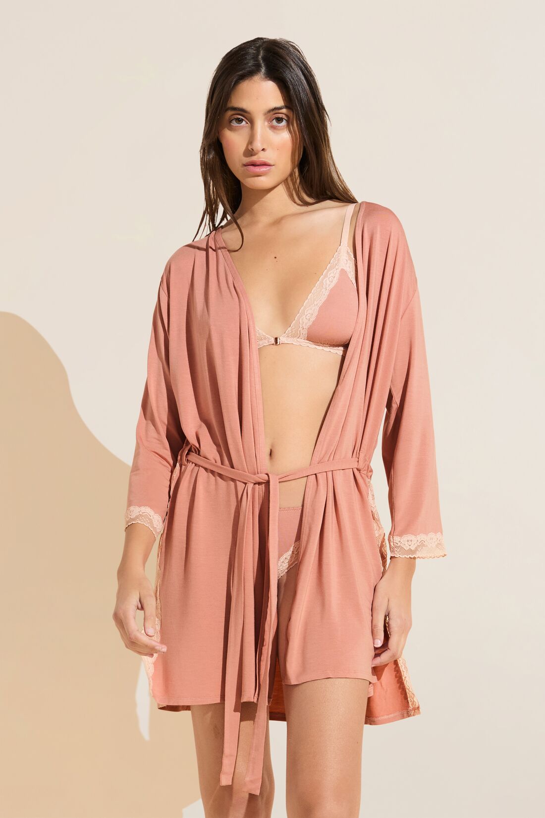 Flora TENCEL™ Modal 3/4 Sleeve Robe | Pink Rouge/Rose