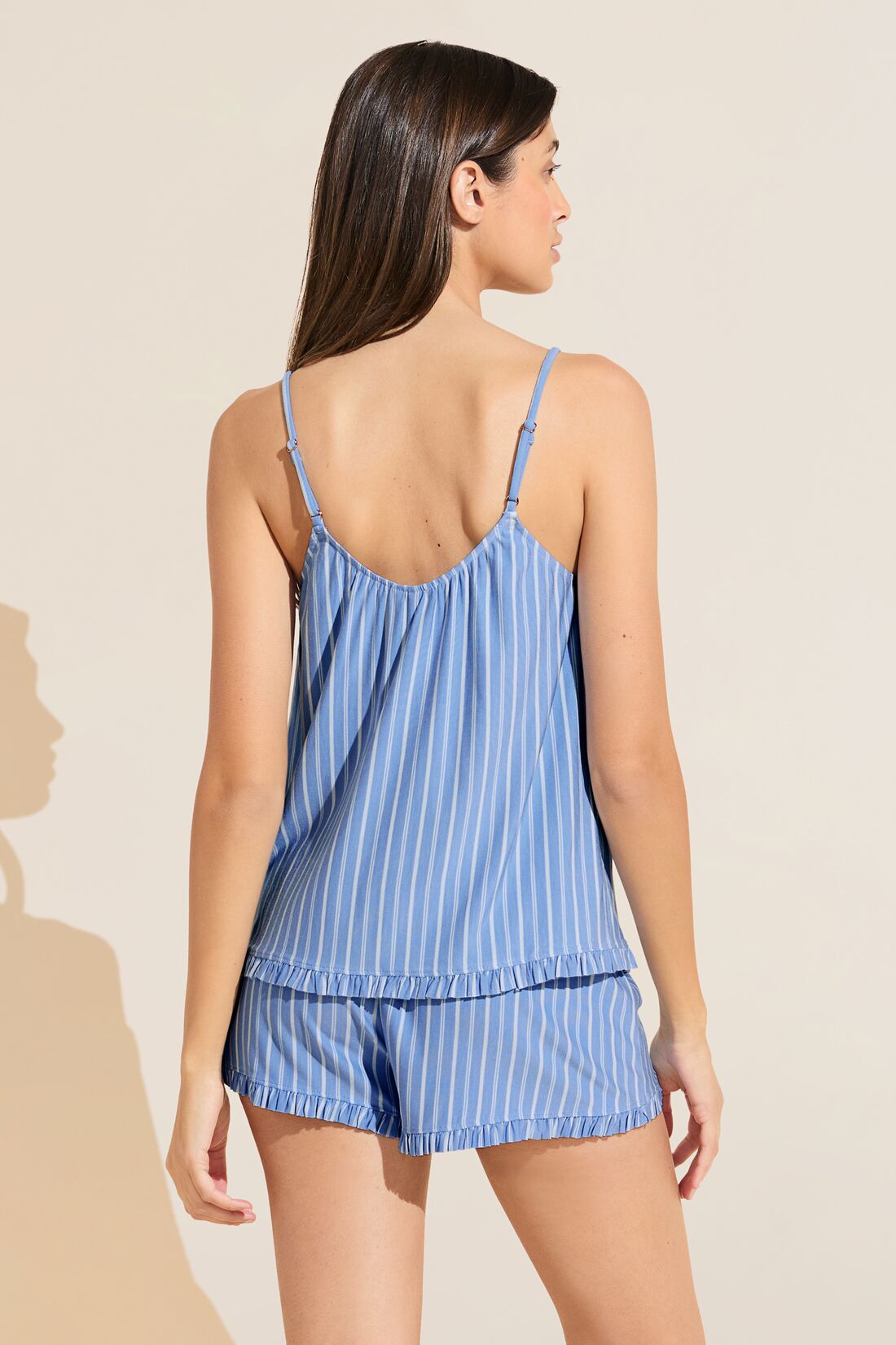 Gisele TENCEL™ Printed Modal Ruffle Cami & Shortie Short Set | Nordic Stripes Vista Blue