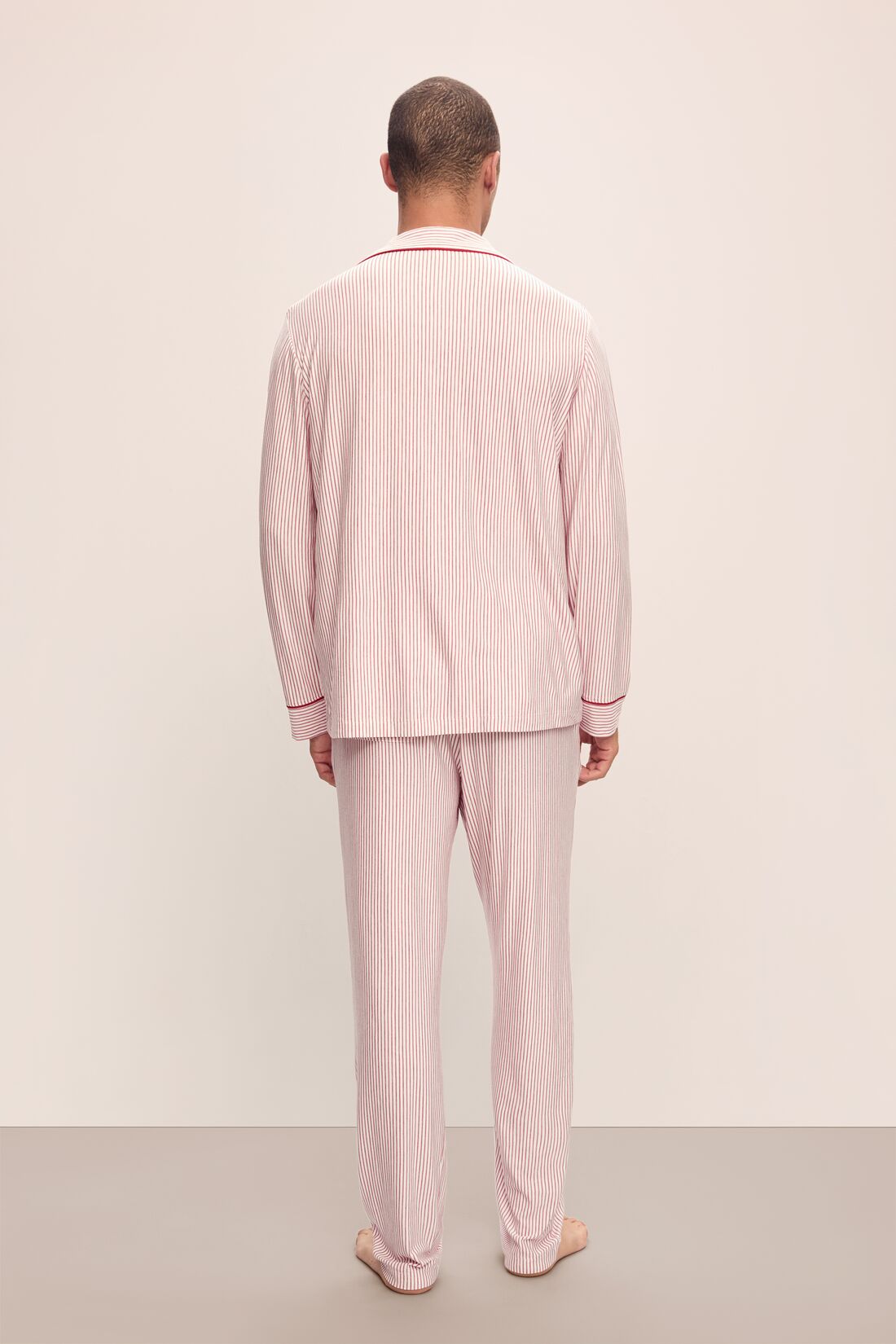Men | William Printed TENCEL™ Modal Long PJ Set | Duo Stripe Haute Red/Haute Red