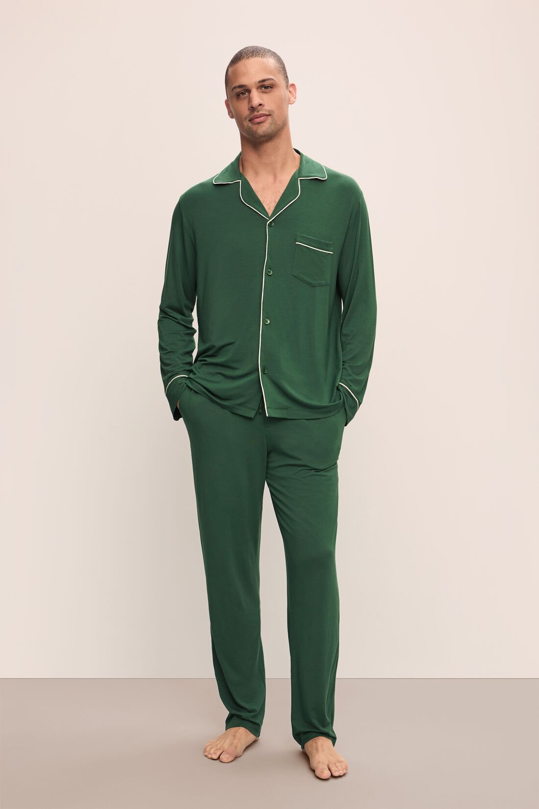 Men | William TENCEL™ Modal Long PJ Set | Forest Green/Ivory