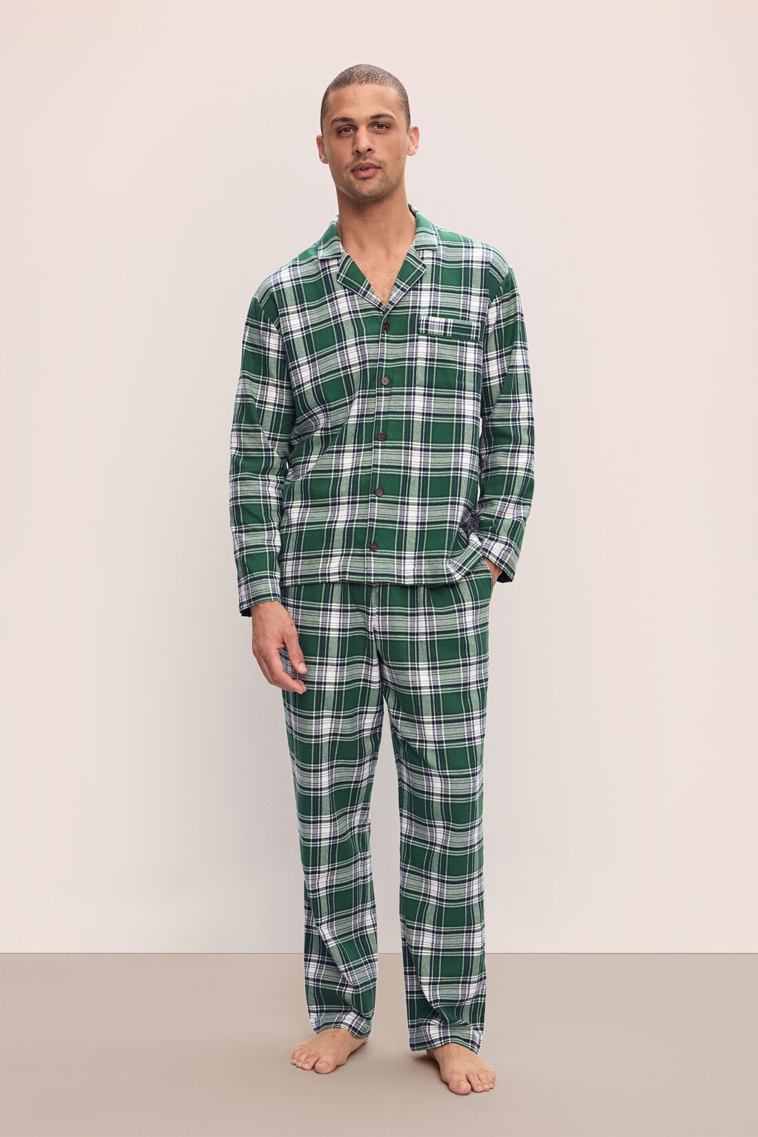 Men | Men's Flannel Long PJ Set | Tartan Plaid Forest Green