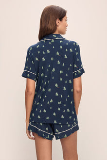 Model wears Gisele Printed TENCELâ„¢ Modal Relaxed Short PJ Set in Woodland Pine Navy/Ivory.
