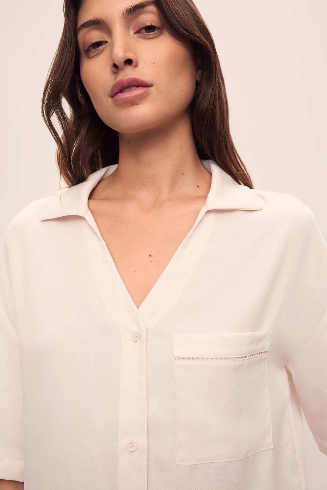 Tencel Woven Relaxed Button Front Top | Whitecap Grey