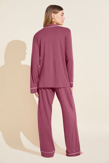 Model wears Gisele TENCELâ„¢ Modal Long PJ Set in Raspberry/Ivory.