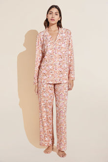 Model wears Gisele Printed TENCEL™ Modal Long PJ Set in fiore rose print.