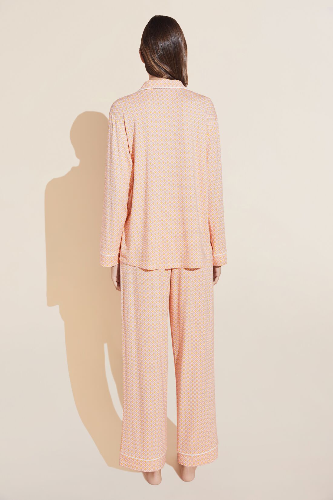 Gisele Printed TENCEL™ Modal Long PJ Set | Geo Tile Rose Cloud/Rose Cloud