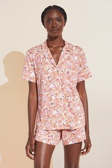 Model wears Gisele Printed TENCEL™ Modal Relaxed Short PJ Set in Fiore Rose Cloud print.