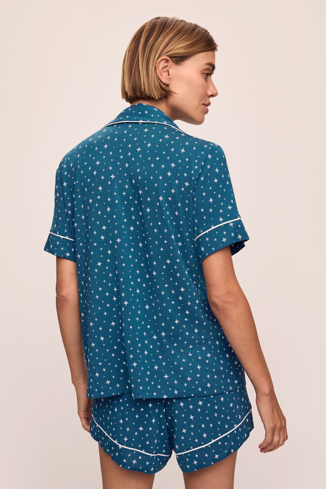 Gisele Printed TENCEL™ Modal Relaxed Short PJ Set | Festive Lights Sapphire/Ivory