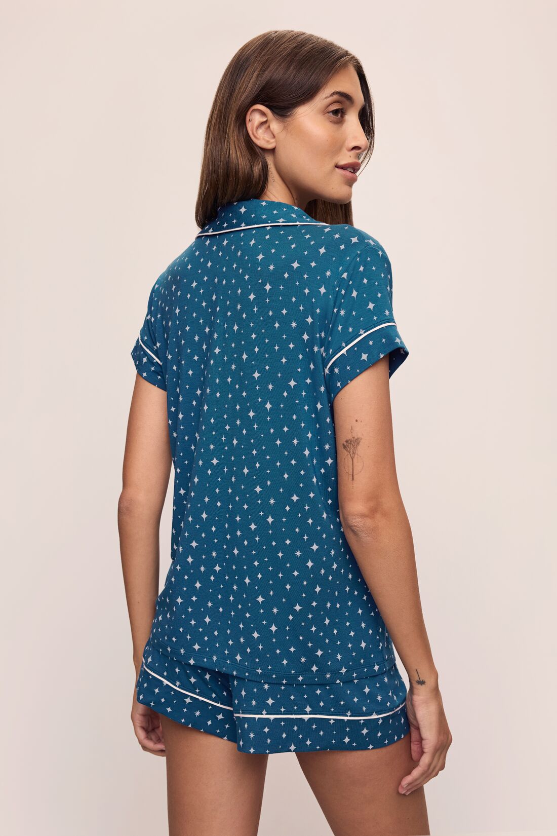 Gisele Printed TENCEL™ Modal Shortie Short PJ Set | Festive Lights Sapphire/Ivory