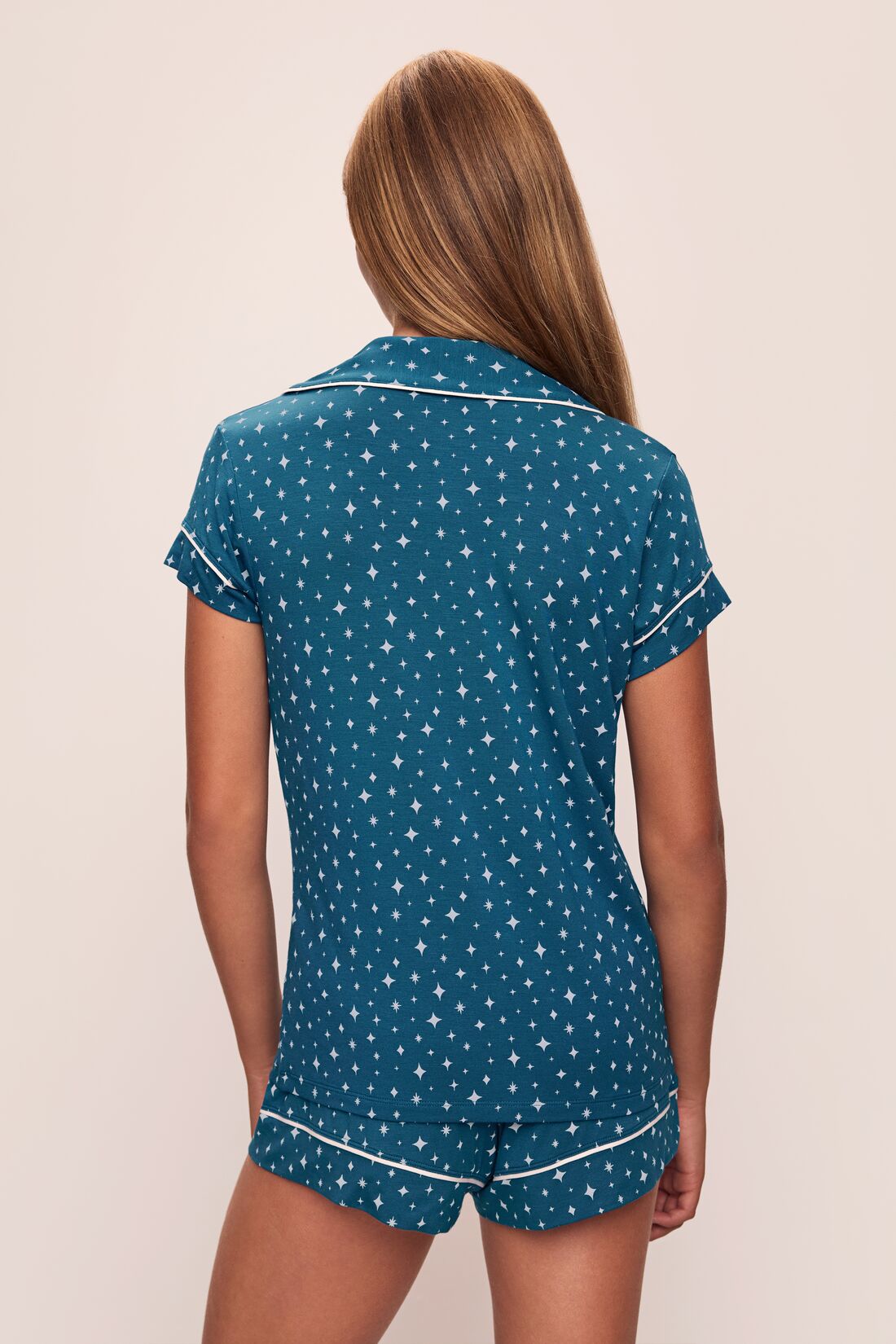 Gisele Printed TENCEL™ Modal Shortie Short PJ Set | Festive Lights Sapphire/Ivory