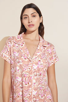 Model wears Gisele Printed TENCEL™ Modal Short Sleeve Cropped PJ Set in fiore rose cloud/ivory print.