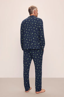 Model wears William Printed TENCELâ„¢ Modal Long PJ Set in Woodland Pine Navy/Ivory.