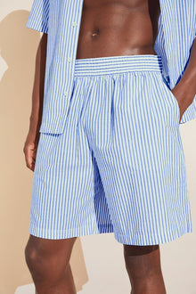 Men's Organic Sandwashed Cotton Short PJ Set | Nautico Stripe Azure