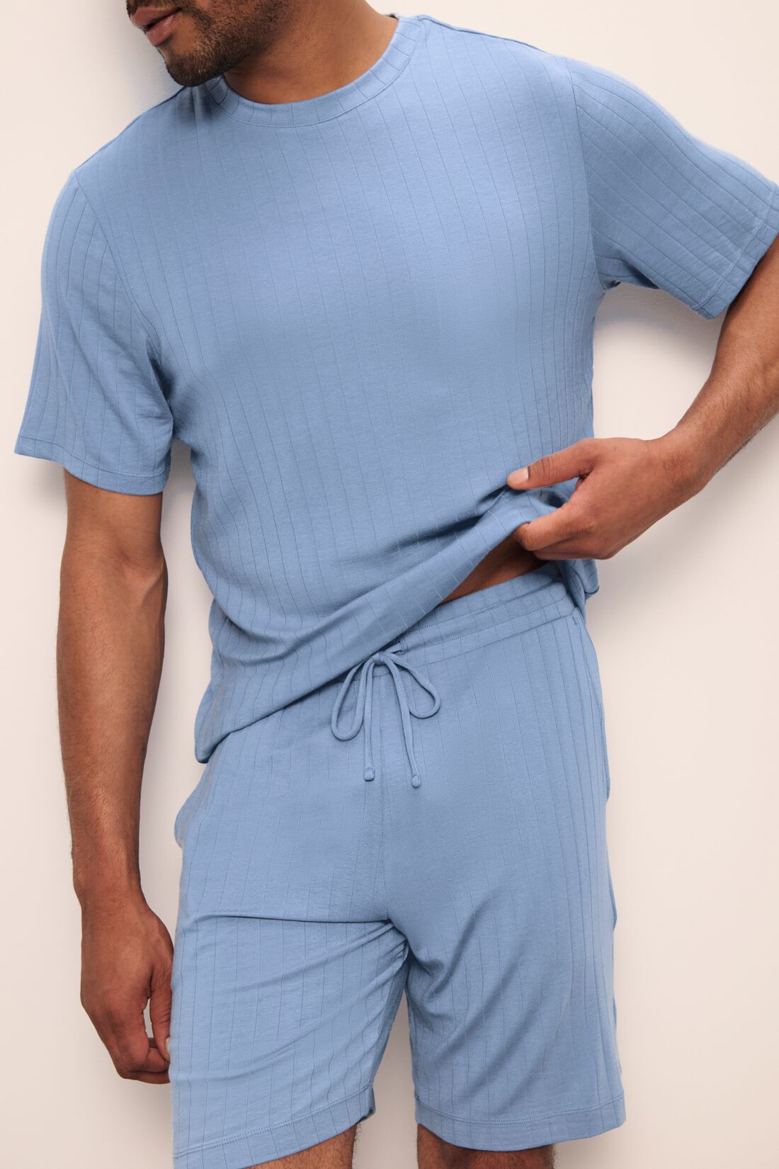 Mens | Henry Tencel Modal Rib Short PJ Set | Wedgewood Blue