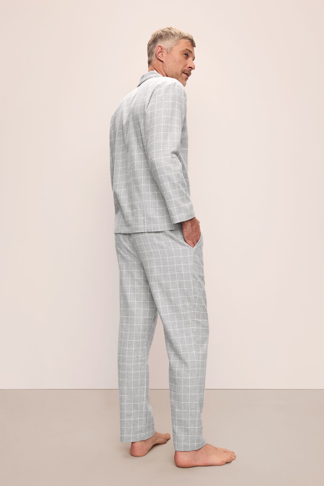 Mens | Flannel Long PJ Set | Wintercheck Heather Grey/Ivory