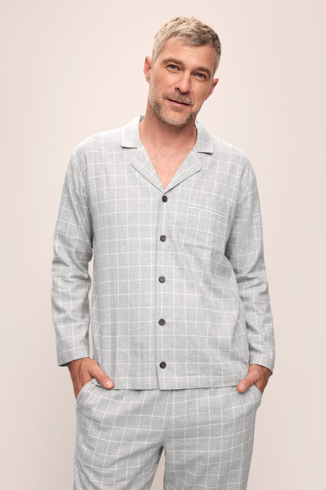 Mens | Flannel Long PJ Set | Wintercheck Heather Grey/Ivory
