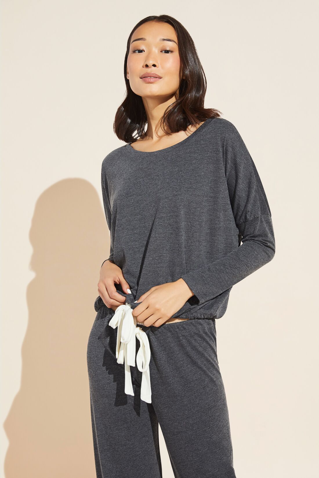 Heather Cotton Blend Top | Charcoal