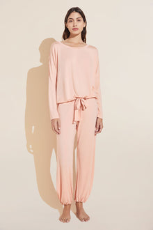 Model is wearing the Gisele TENCEL™ Modal Slouchy PJ Set in   Rose Cloud.