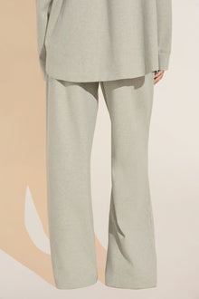 Model wears Luxe Sweats Wide Leg Pant in botanical zen green.