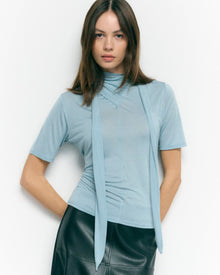 Beate | Lucine Scarf-Neck Semi Sheer Tencel Tee in Size Small