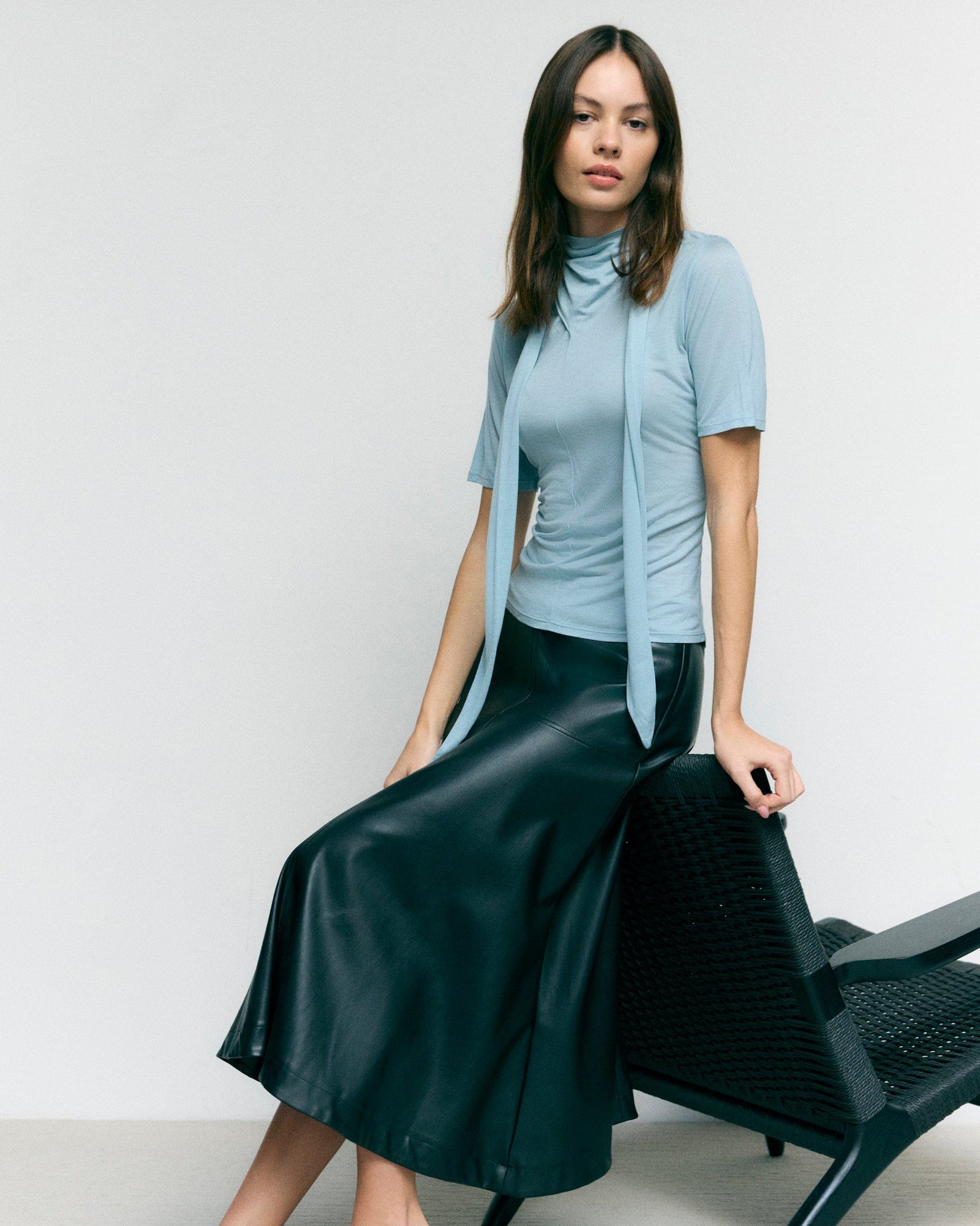Beate | Lucine Scarf-Neck Semi Sheer Tencel Tee in Size Small