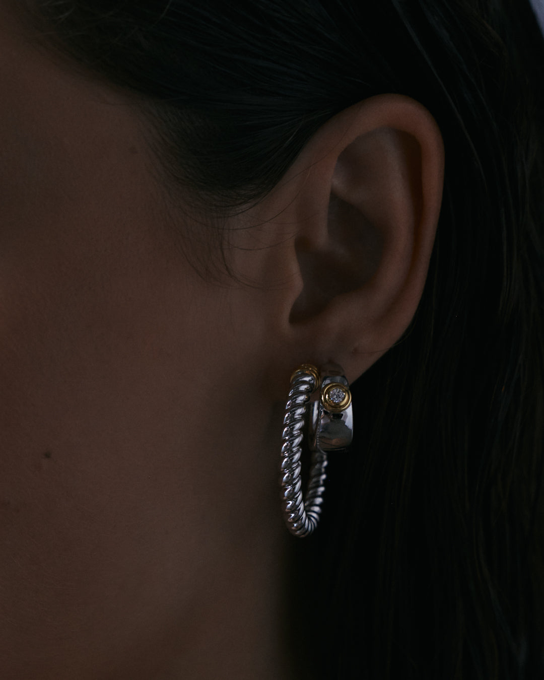 The Luna Bezel Hoops | Cubic Zirconia | Gold